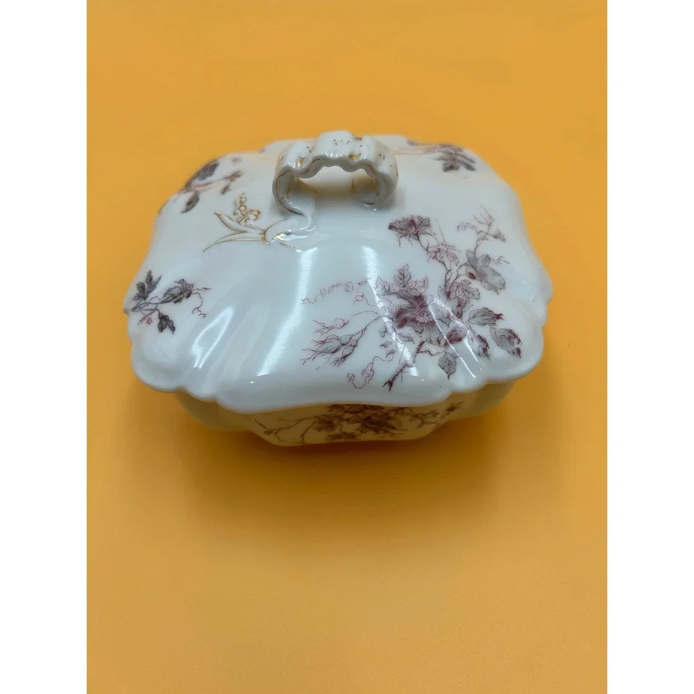 Antique Haviland Limoges Butter Bowl Dish Trinket Candy Sepia Floral Gold ~  266